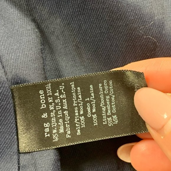 Rag & Bone Navy Blue & Black Pointed Collar Pea Coat - Picture 10 of 13